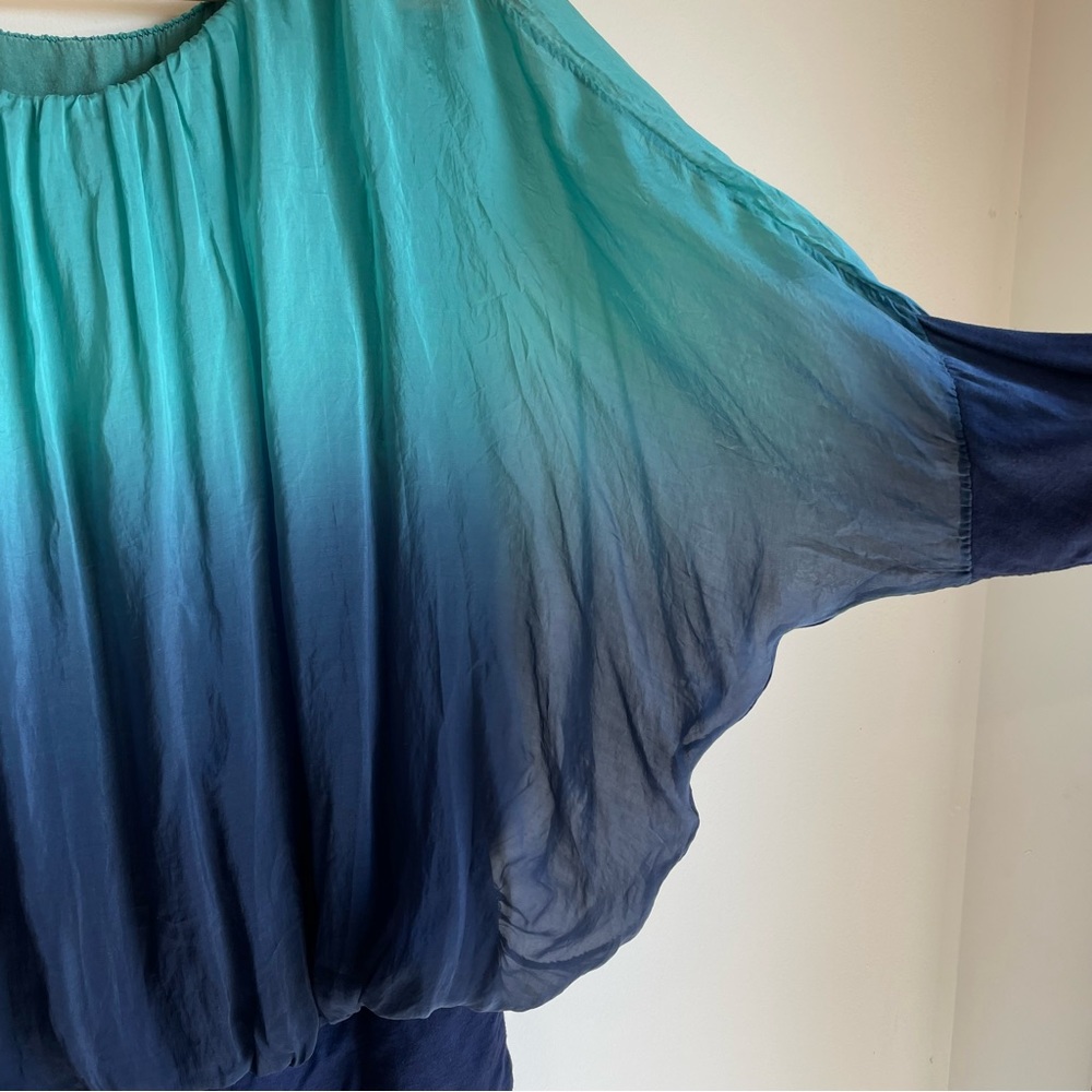 Womens Turquoise Navy Silk Blouse Top - Picture 6 of 16